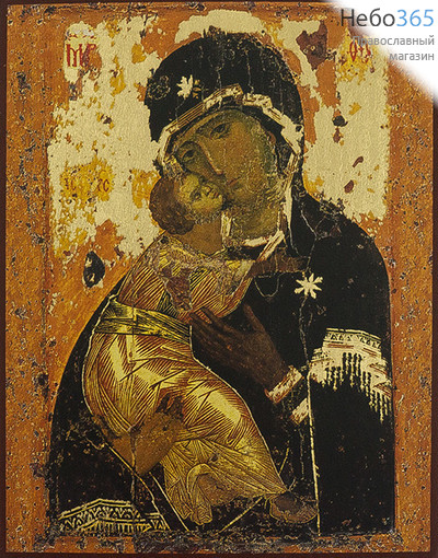  Владимирская икона Божией Матери. Репродукция на дереве 11х14 х1,5 см, золочение, фото 1 