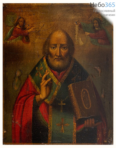  Николай Чудотворец, святитель. Икона писаная 17,5х22 см, без ковчега, 19 век (Фр), фото 1 
