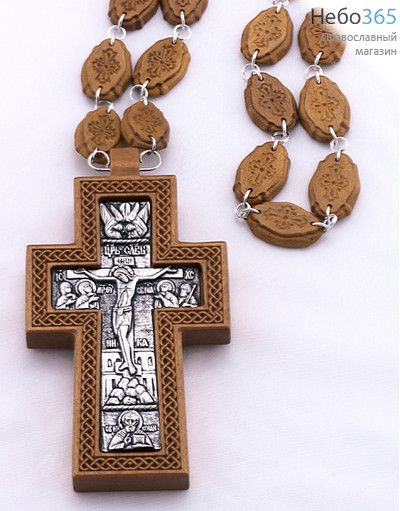  Крест деревянный 17125, наперсный протоиерейский, резной, с гальванической вставкой,с цепочкой, из яблони или груши, фото 1 