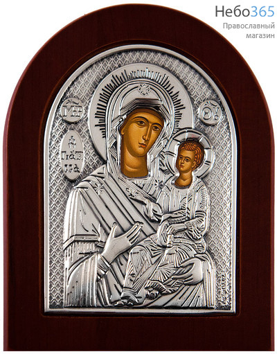  Икона в ризе 9х12, на дереве, посеребрение, арочная, на подставке икона Божией Матери Одигитрия, фото 1 