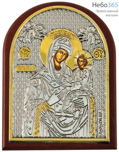  Икона в ризе 9х12, посеребрение, позолота, на дереве, арочная икона Божией Матери Скоропослушница, фото 1 