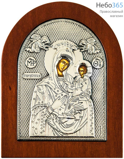  Икона в ризе 15,5х19, на дереве, посеребрение, арочная, на подставке икона Божией Матери Скоропослушница, фото 1 