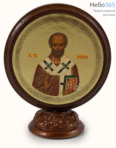  Икона на дереве 6х6, круглая, на подставке Николай Чудотворец, святитель, фото 1 