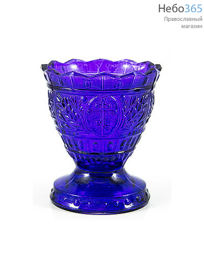  Лампада настольная стеклянная "Лилия" , окрашенная, разного цвета, в ассортименте, высотой 8 см (в кор. -16 или 32 шт) цвет: сиреневый, фото 1 