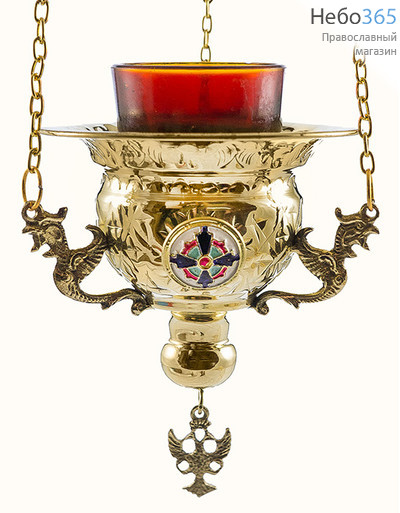  Лампада подвесная латунная с эмалевыми медальонами, высотой 12 см, 9544 В, фото 1 