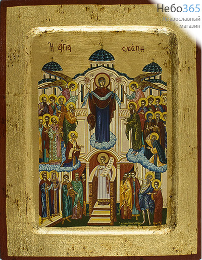  Икона на дереве B 2, 14х18, ручное золочение, с ковчегом Покров Пресвятой Богородицы, фото 1 