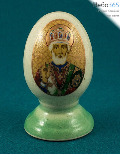  Яйцо пасхальное керамическое с деколью Икона, с напылением, на цельной ножке, в ассортименте, высотой 8 см (в уп.- 5 шт.), фото 1 