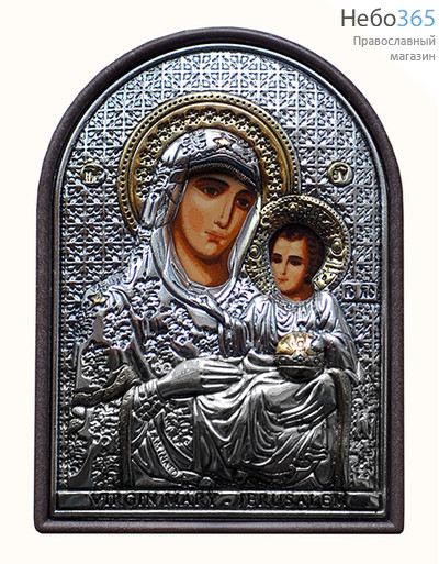  Икона в ризе (Ж) EK2-PAG 6х7,5, шелкография, посеребрение, позолота, на пластиковой основе Божией Матери Иерусалимская (006), фото 1 