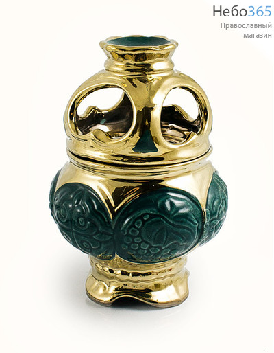  Лампада настольная керамическая 3-х составная, с насадкой для ладана или аромы, с эмалью и золотом, фото 1 