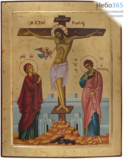  Распятие Христово. Икона на дереве, 36х46х2,5 см, ручное золочение, с ковчегом (B 12/S) (Нпл), фото 1 