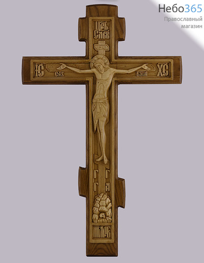  Крест деревянный 17102, из дуба, с резной вставкой из липы, высотой 65 см, фото 1 