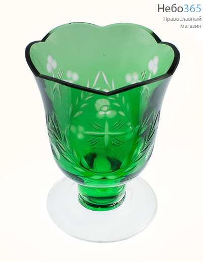  Лампада напрестольная стеклянная "Крест", зеленая, объемом 100 мл, 7,8 х 10,3 см, № 119, фото 1 