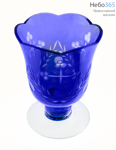  Лампада напрестольная стеклянная "Крест", синяя, объемом 100 мл, 7,8 х 10,3 см, № 121, фото 1 