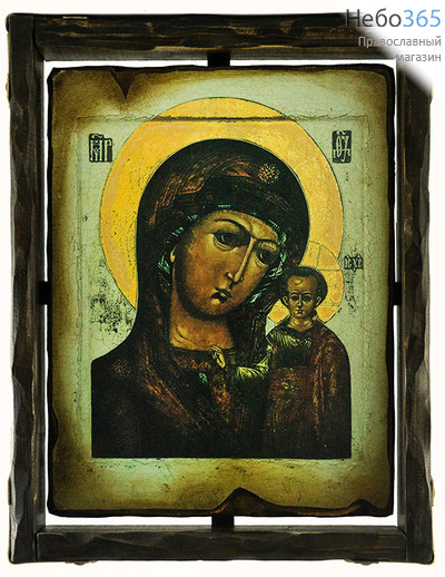  Казанская икона Божией Матери. Икона на дереве 29х35, в брусковой раме, печать на холсте, кованые металические углы, фото 1 