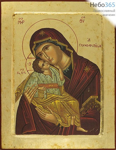  Умиление (Сладкое Лобзание) икона Божией Матери. Икона на дереве, 24х31х2,5 см, ручное золочение, с ковчегом (Нпл) (B6), фото 1 