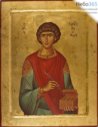  Икона на дереве B 6, 24х31, ручное золочение, с ковчегом Пантелеимон, великомученик (2322), фото 1 