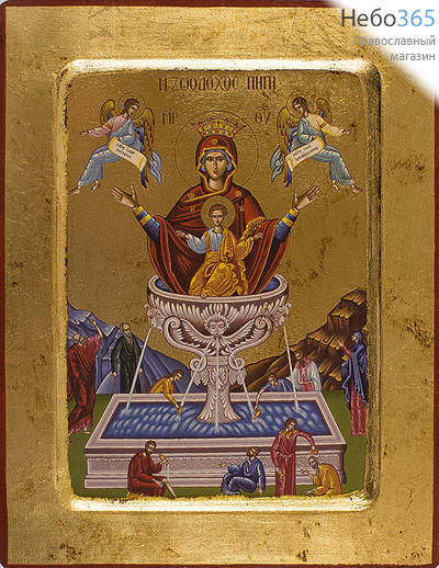 Икона на дереве B 4/S, 18х23, ручное золочение, многофигурная, с ковчегом икона Божией Матери Живоносный Источник, фото 1 