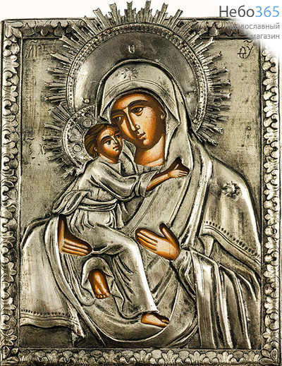  Владимирская икона Божией Матери. Икона писаная 14х18, в посеребренной ризе, фото 1 