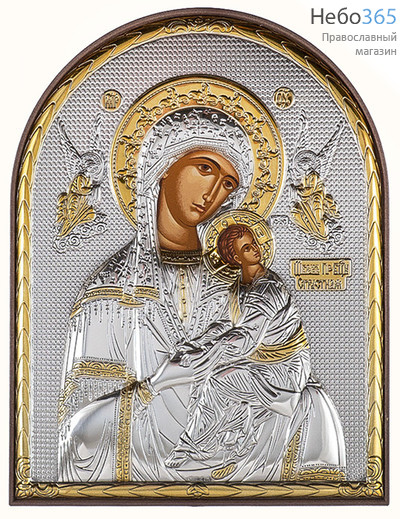  Страстная икона Божией Матери. Икона в ризе 12х15,5 см, шелкография, серебрение, золочение, на пластиковой основе (Ж) (EK4-PAG), фото 1 