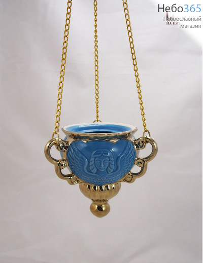 Лампада подвесная керамическая Херувим, с эмалью и золотом, с цепями, фото 1 