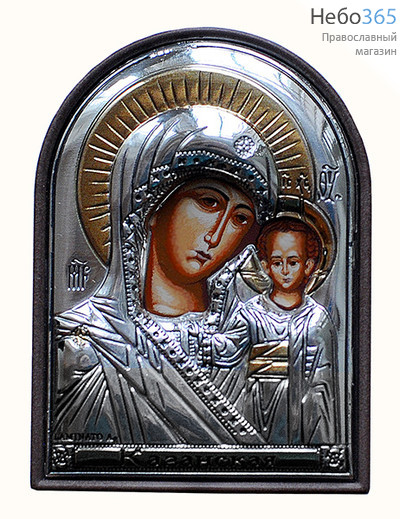  Икона в ризе (Ж) EK2-PAG 6х7,5, шелкография, посеребрение, позолота, на пластиковой основе Божией Матери Казанская (004), фото 1 