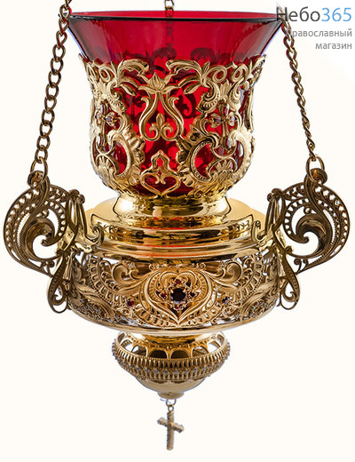  Лампада подвесная латунная № 1, с позолотой, с красным стаканом, в коробке, 2.7.0876лп (6059755), фото 1 