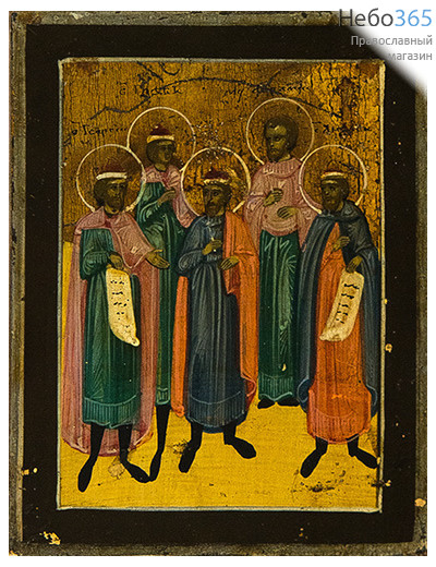  Глеб , Андрей, Георгий, благоверные князья, святой Авраамий. Икона писаная  8,7х11, писаная на серебре, 19 век, фото 1 