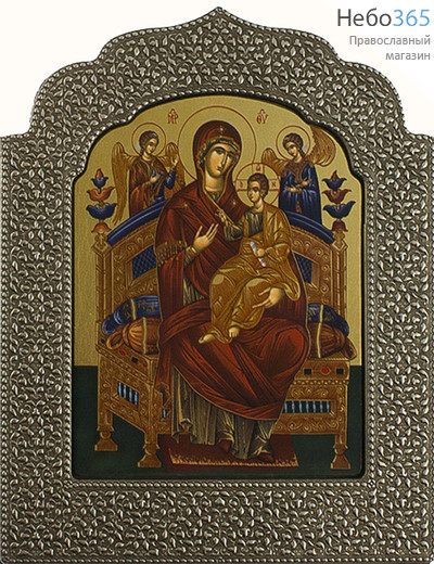  Икона на дереве 12х15, ультрафиолетовая рельефная печать, фигурный оклад под черненое серебро икона Божией Матери Всецарица, фото 1 