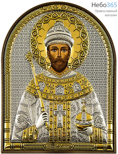  Икона в ризе (Ж) EK3-PAG 8,5х10,5, шелкография, посеребрение, позолота, на пластиковой основе Николай II царь, страстотерпец (184), фото 1 