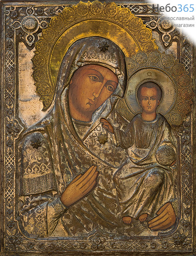  Одигитрия икона Божией Матери. Икона писаная 45х58, в ризе 19 века, новое письмо на новой доске, фото 1 