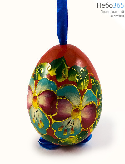  Яйцо пасхальное деревянное подвесное, "Цветочное. С инкрустацией", с ручной росписью, разных цветов, высотой 9 см, 21019, 1235, фото 1 