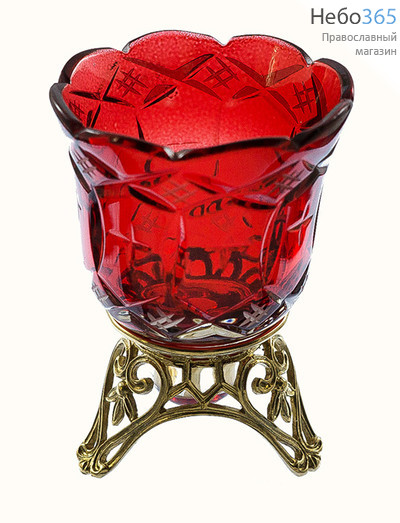  Лампада-подлампадник настольный бронзовый в комплекте с цветным стаканом, в ассортименте с красным стаканом, фото 1 