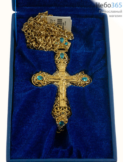  Крест наперсный протоиерейский №60, латунный, с позолотой, со вставками, высотой 12 см, с цепью, 2.10.0131лп/1лп, 2.7.0201лп, фото 2 