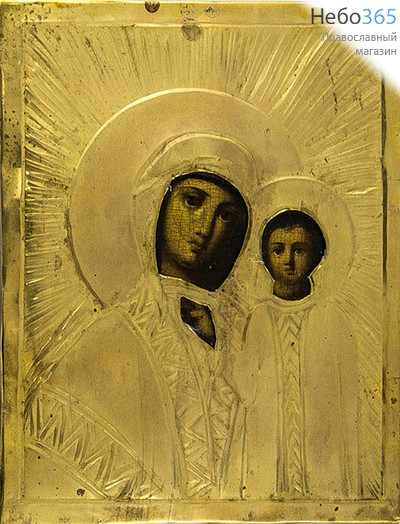  Казанская икона Божией Матери. Икона писаная (Кж) 14х18, риза, 19 век, фото 1 