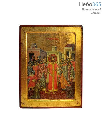  Икона на дереве (Нпл) B 6/S, 24х30 см., ручное золочение, многофигурная, с ковчегом поругание Христа, фото 1 