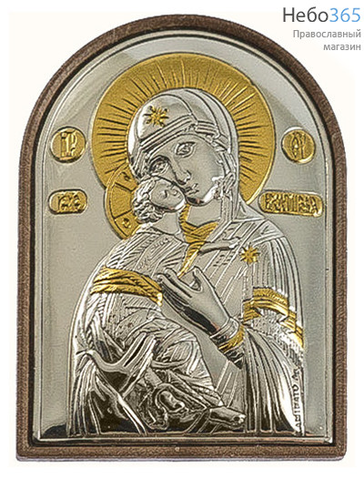  Икона в ризе EK1-PBG 4х6, сплошной оклад, серебрение, золочение, на пластиковой основе икона Божией Матери Владимирская, фото 1 