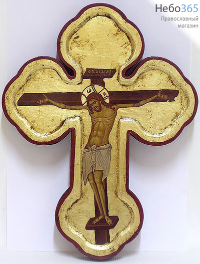  Крест с Распятием 21,5х28х2,3 см. Деревянная основа, ручная позолота, с ковчегом, фигурная форма креста (Нпл) (B 54), фото 1 