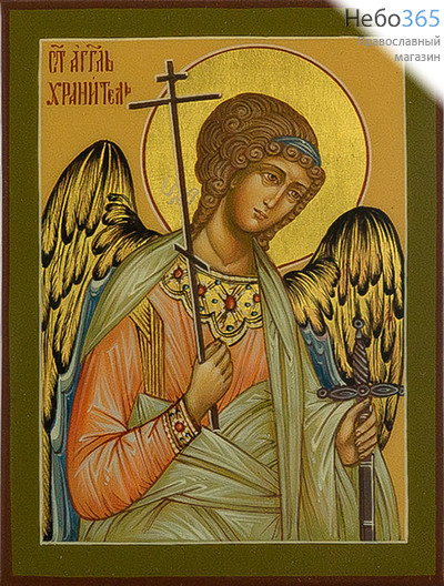  Ангел Хранитель. Икона писаная 9х12х1,8, цветной фон, золотой нимб, без ковчега, фото 1 