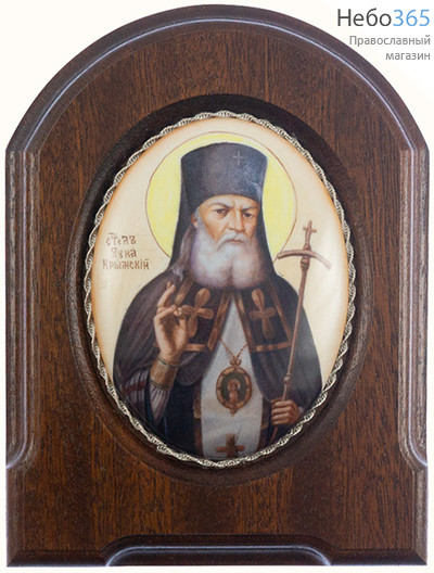  Лука Крымский, святитель. Икона писаная (Гу) 6,3х8,3 (с основой 10,5х14), эмаль, скань, фото 1 