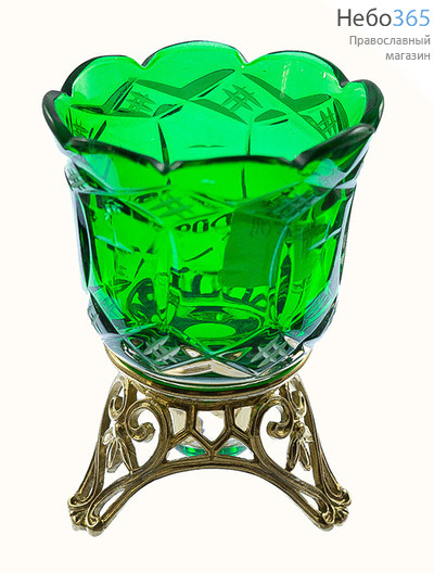  Лампада-подлампадник настольный бронзовый в комплекте с цветным стаканом, в ассортименте с зеленым стаканом, фото 1 