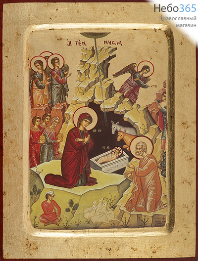  Рождество Христово. Икона на дереве 18х24х2 см, ручное золочение, многофигурная, с ковчегом (B 4/S) (Нпл), фото 1 