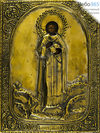  Пантелеимон, великомученик. Икона писаная (Ат) 18х22, в ризе, начало 19 века, фото 1 