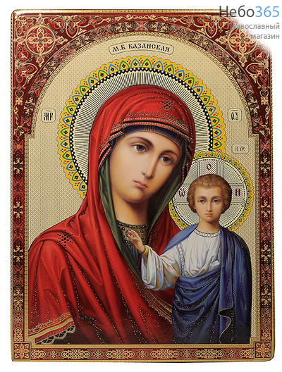  Икона на дереве 29х39х2,3 см, покрытая лаком - цветная узорная рамка (П-3) икона Божией Матери Казанская (1), фото 1 