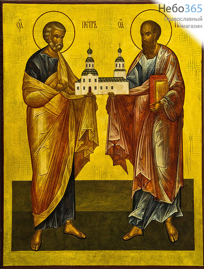  Икона на дереве (Тих) 12-15х18, печать на левкасе, золочение Петр и Павел, апостолы (АПП-02), фото 1 