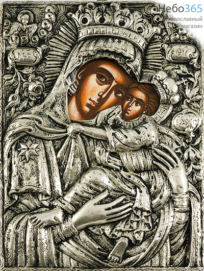  Умиление икона Божией Матери. Икона писаная (Гн) 12,5х16, в посеребренной ризе (№35), фото 1 