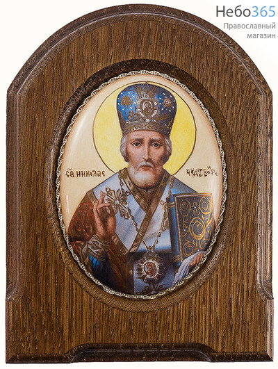  Николай Чудотворец, святитель. Икона писаная 6,3х8,5, эмаль, скань, фото 1 