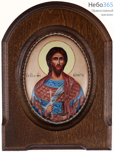  Никита, великомученик. Икона писаная 6,2х8,3 см (с основой 11х14 см), эмаль, скань (Гу), фото 1 