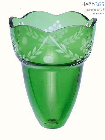  Стакан для лампад стеклянный зеленый, с узором, 8 х 10,5 см, 1375 №83, фото 1 