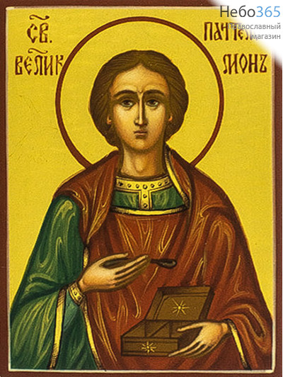  Пантелеимон, великомученик и целитель. Икона писаная (Шун) 6х8, золотой фон, фото 1 