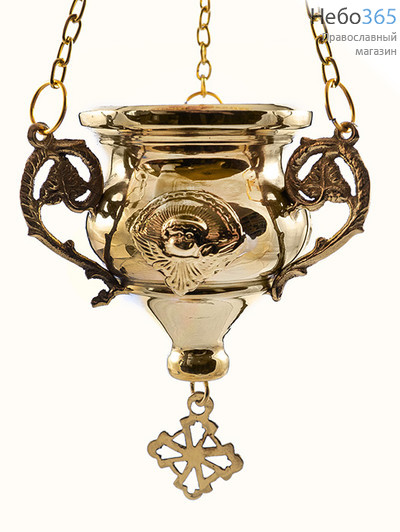  Лампада подвесная латунная с чеканкой, со стаканом, c Херувимом, 9S237B, фото 1 